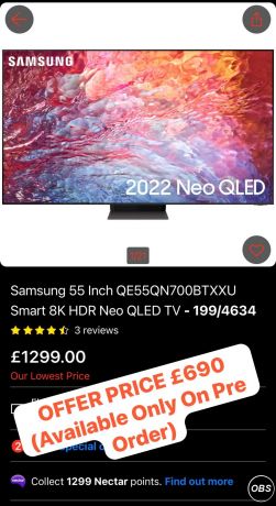 Samsung 55 Inch QE55QN700BTXXU Smart 8K HDR Neo QLED TV  1994634